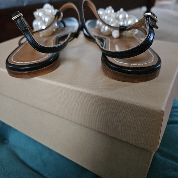 Alameda Turquesa Embellished Pearls Shells Leather Sandal Black Size 41 - Picture 3 of 11